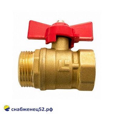 Кран шаровой латун. Китай (11Б27п1, штуцер/гайка, бабочка) ду 25