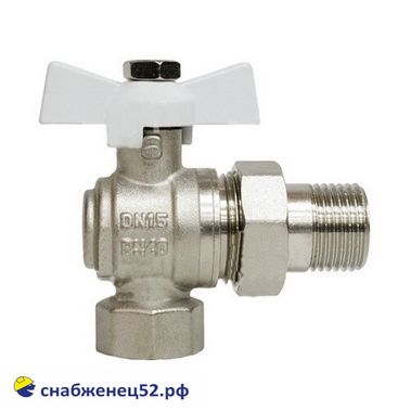 Кран шаровой латун. никел. STI угловой (штуцер-нак.г, бабочка) ду 15
