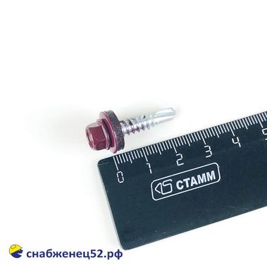 Саморез кровельный RAL 3005 красный (металл) 5,5*25 Daxmer